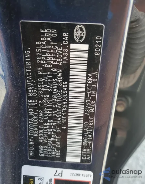 2017 Toyota Camry Le from USA, damaged, VIN 4T1BF1FK9HU809406